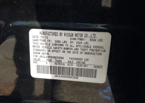 2012 Infiniti Ex35 Journey from USA, damaged, VIN JN1AJ0HR5CM453566